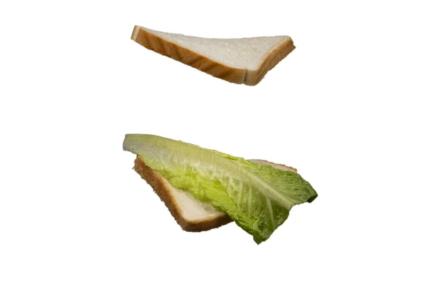 Sandwich Con Foglia Lattuga Verde Fondo Bianco — Foto Stock