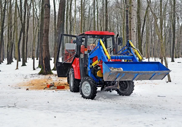 The tractor in the wood in the winter — Stock Photo, Image