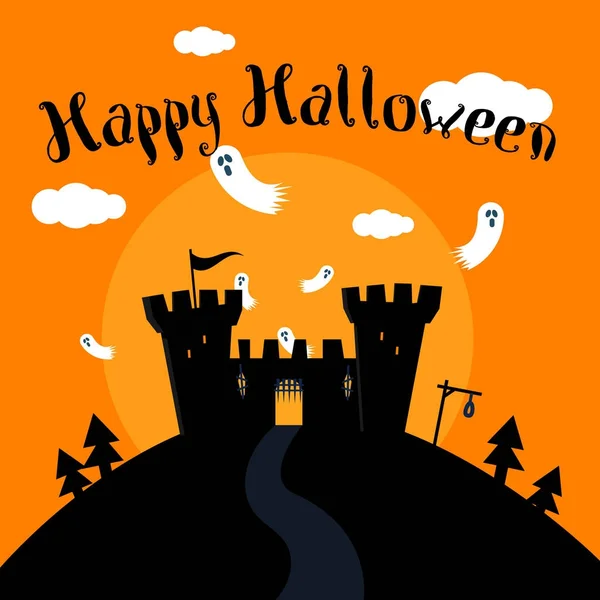 Tarjeta de felicitación de Halloween con castillo cazado — Archivo Imágenes Vectoriales