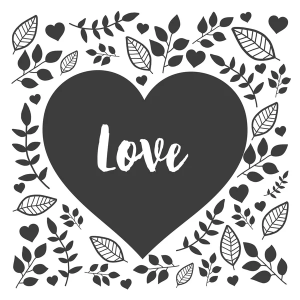 Black heart with hand drawn nature sign love. Floral heart — Stock Vector