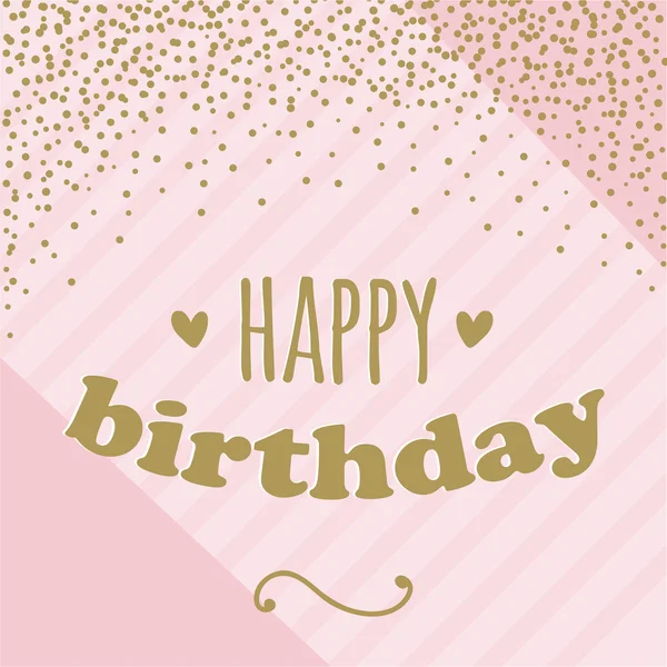 Happy birthday card with confetti for girl. Pink and gold — Stock Vector