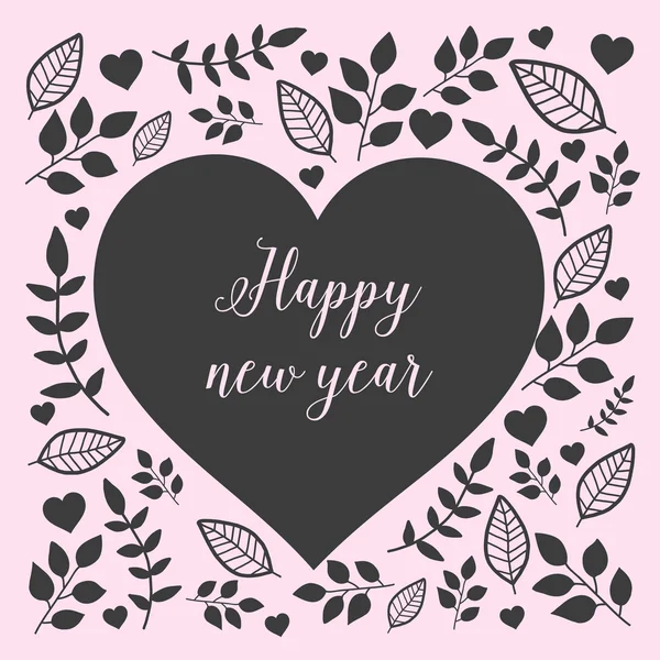 Floral καρδιά με σημάδι ευτυχισμένο το νέο έτος — Διανυσματικό Αρχείο