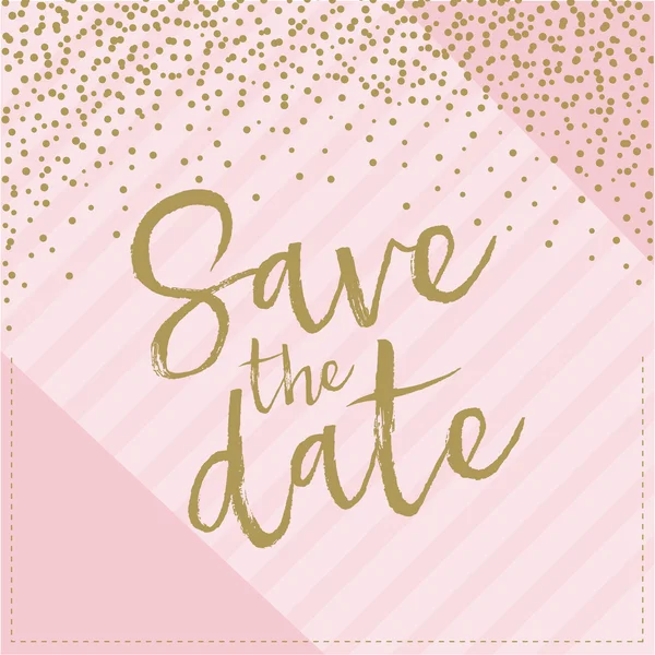 Save the date hand drawn with confetti. Pink and gold collor — Stock Vector