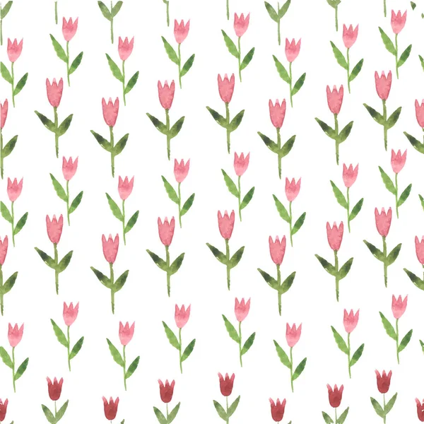 Hand drawn watercolor pink pastel tulips seamless pattern — Stock Vector