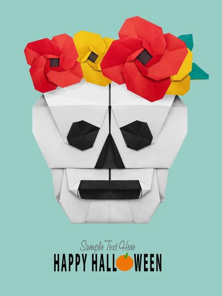 Origami paper skull in flowers — Stock Photo, Image