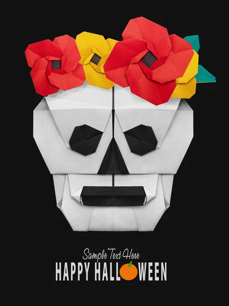 Origami paper skull in flowers — Stock Photo, Image