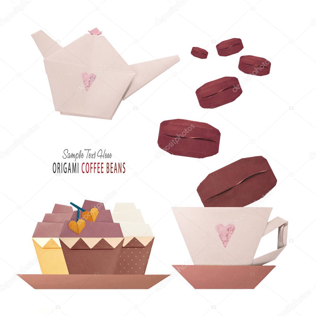 Origami of coffee and cupcake