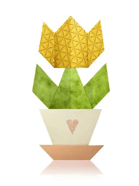 Origami tulip in a pot — Stock Photo, Image