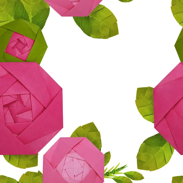 Origami papper rosa ros mönster — Stockfoto