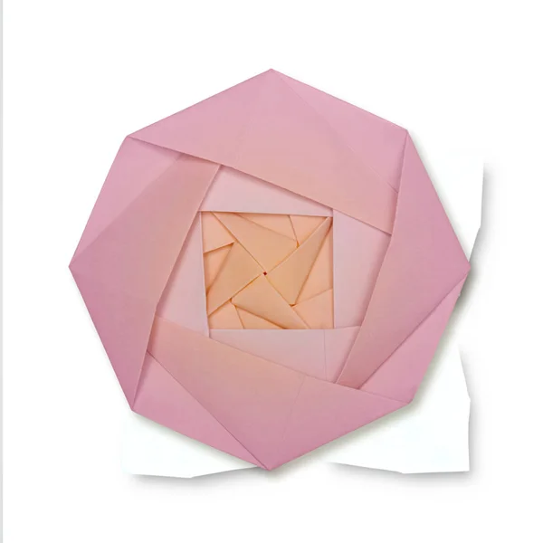 Origami paper yellow pink rose — Stock Photo, Image