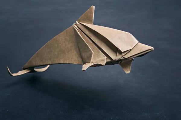 Dolphin origami of kraft paper — Stock Photo, Image