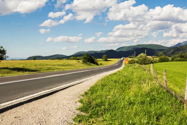 Sommar Karpaterna landskap med gröna fält och road — Stockfoto