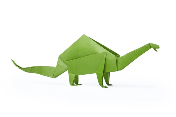 Brontosauro di dinosauro verde isolato di carta origami — Foto Stock