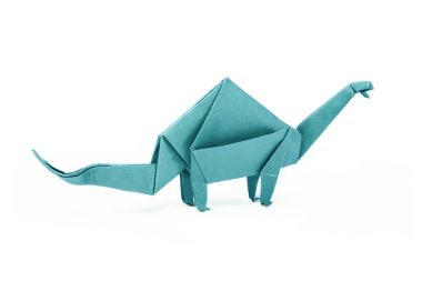 İzole origami kağıt mavi dinozor brontosaurus