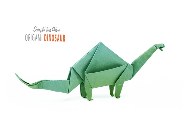 Origami na białym tle papier zielony dinozaur brontozaura — Zdjęcie stockowe