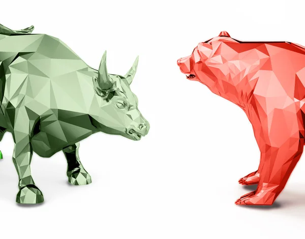 Ilustração de renderização de touro dourado e cabeça de urso — Fotografia de Stock