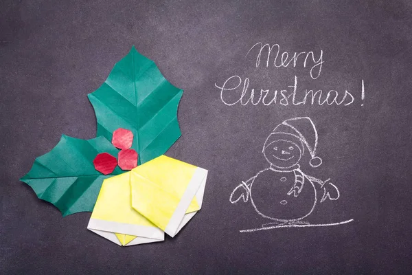 Craie Joyeux texte de Noël avec cloches origami — Photo