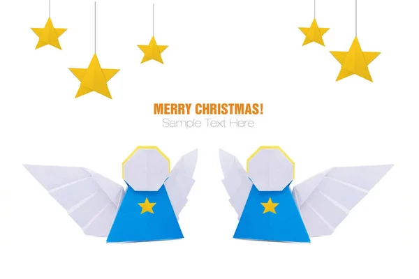 Décorations d'ange origami de Noël en papier sur fond blanc — Photo