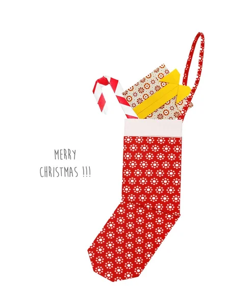 Chaussette de Noël rouge Origami avec cadeaux — Photo