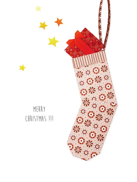 Орігамі червона різдвяна шкарпетка з подарунками — стокове фото