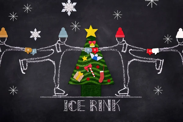 Esboço de crianças patinação no gelo desenhado à mão — Fotografia de Stock