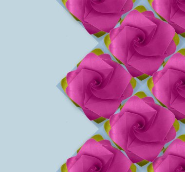 Pembe mor kağıt origami mavi desenli el yapımı gül.