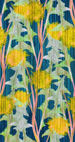 Seamless pattern with dandelions on navy background. Fancy print with flowers.