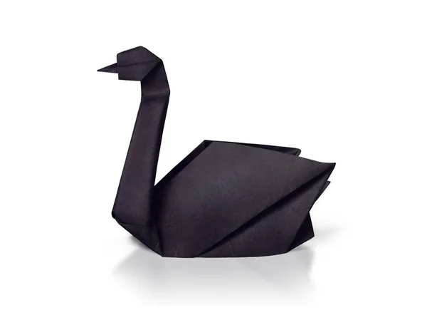 Origami papier rzadki czarny łabędź na białym — Zdjęcie stockowe