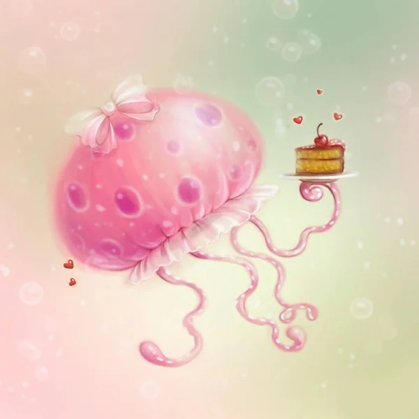 Медуза держит кусок торта — стоковое фото