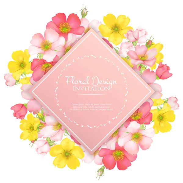 Convite de casamento com flores de rosa selvagens . —  Vetores de Stock
