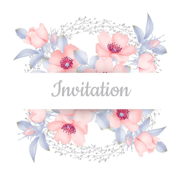 Invitation de mariage avec des fleurs de rose sauvage . — Image vectorielle