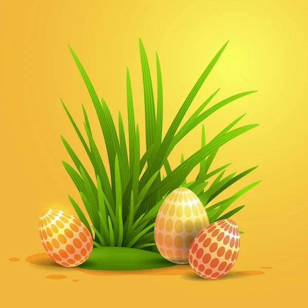 Vector Huevos de Pascua en hierba verde — Vector de stock