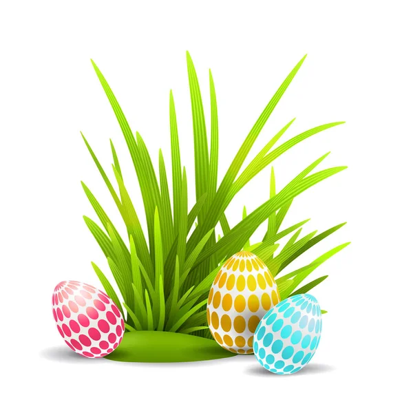 Vector Easter eggs in green grass — Stock Vector