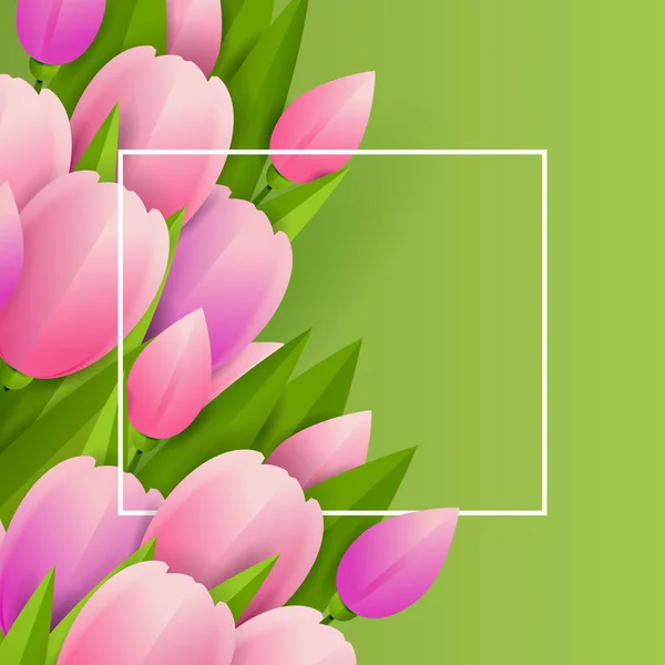 Fondo Floral Con Ilustración Vectorial Tulipanes Rosa — Vector de stock