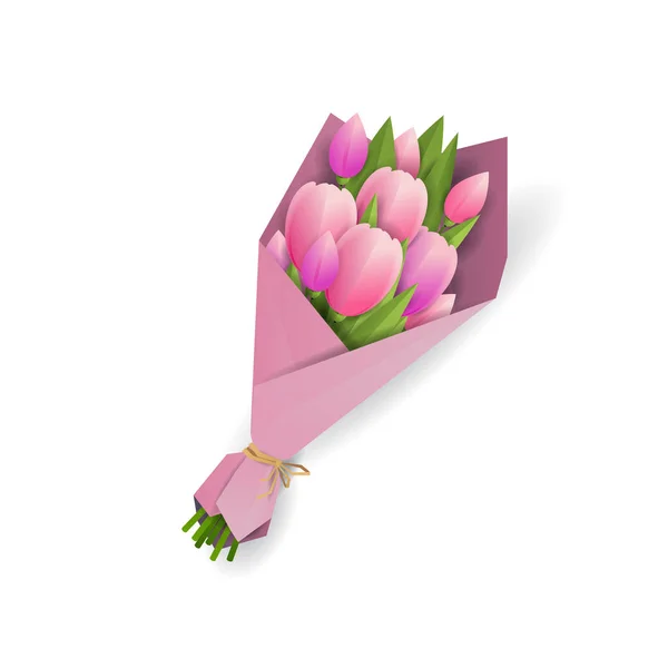Różowe Tulipany Wektor Ilustracja Papier Kwiatów Ciętych — Wektor stockowy