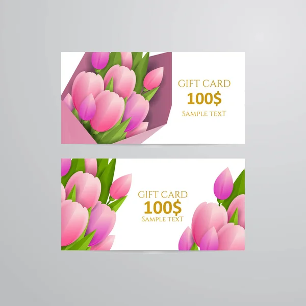 Vector Gift Voucher Sjabloon Met Tulp Bloemen Floral Visitekaartje — Stockvector