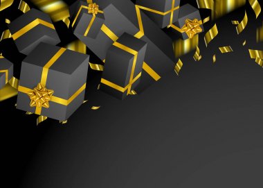 3D arka plan hediye. Festival kutusu ve yay vektör çizim