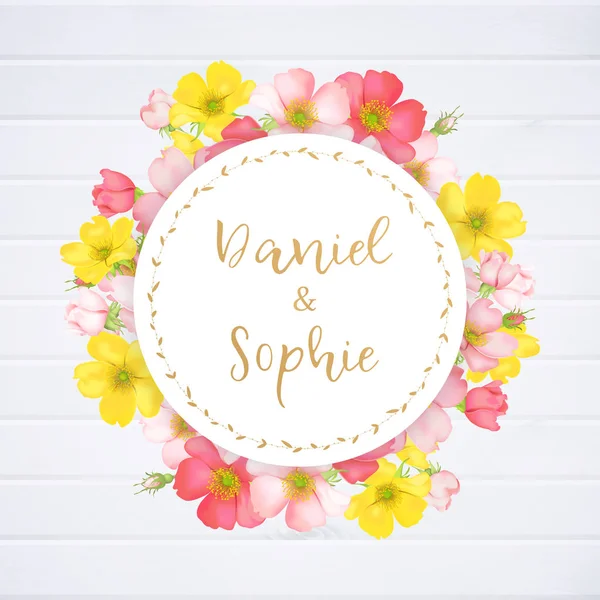 Wedding invitation with wild rose flowers — Stock Vector