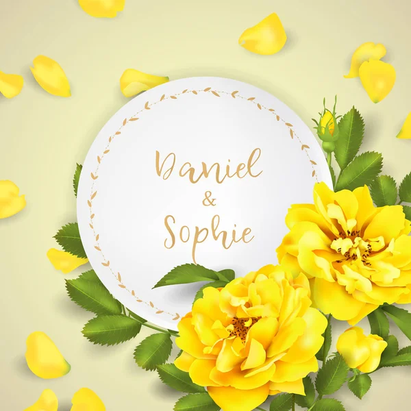Realistic Vector Yellow Rose Roses Background — Stock Vector