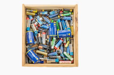 PARIS, FRANCE -MAY 30: Different sizes of Alkaline batteries  on clipart