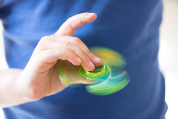 Young Girl Playing with Fidget Hand Spinner — Stock Photo, Image