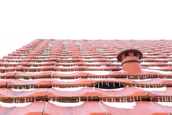 Red roof tile coveren by snow