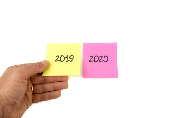 Concept Voor Jaarwisseling Drie Post Met Drie Jaar 2019 2020 — Stockfoto