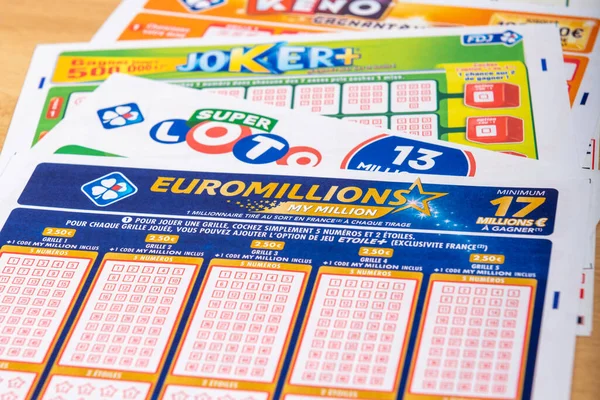 Paris France November 2019 Closeup French Grids Lotto Euromillion Keno — 스톡 사진