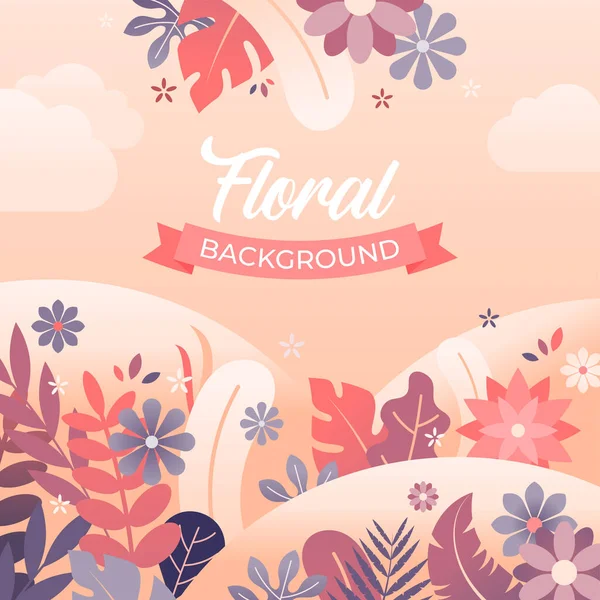 Vector Illustration Floral Background Flowers Leaves Trendy Flat Style Bright — Stock Vector