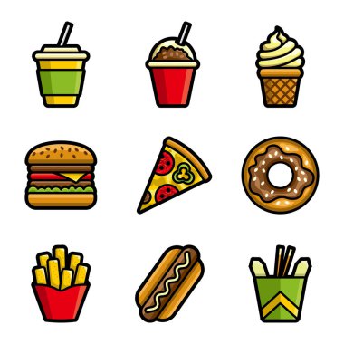 Fast food vektör Icon set renkli