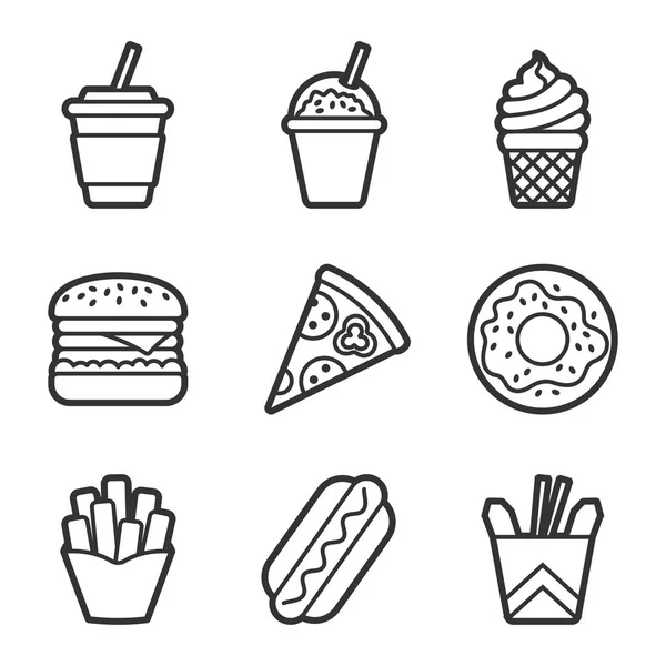 Fast food vector contour icon set — Stock Vector