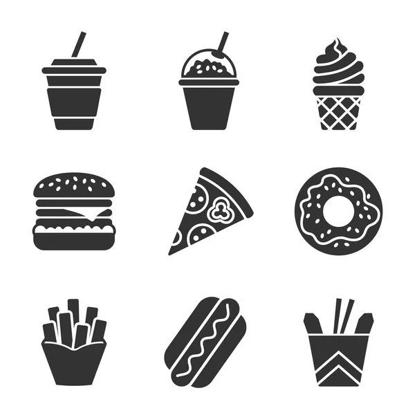 Fast food vector silhouette icon set — Stock Vector