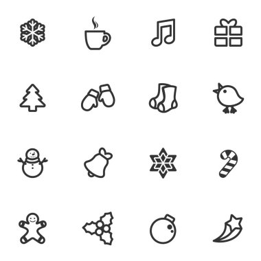 Kış ve yılbaşı vektör kontur stili simgesini ayarla