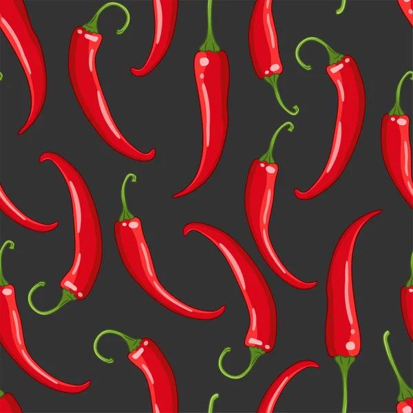 Vector seamless pattern on dark with chilli pepper — Stock Vector